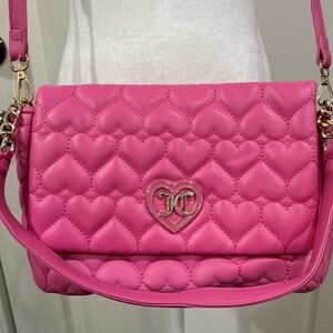 Juicy Couture Pink Heart Quilted Flawless Flap Crossbody Bag
